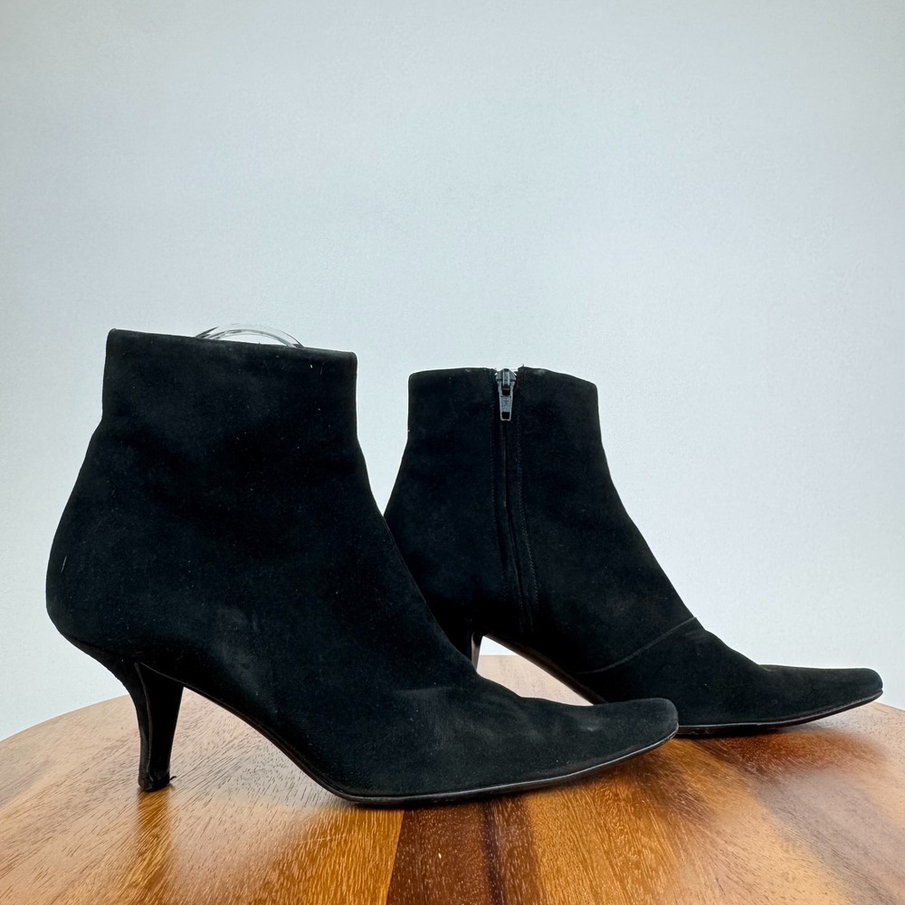 Womens Jil Sander Blck Suede Heeled Ankle Booties Boots Size 35 US 5 M GUC